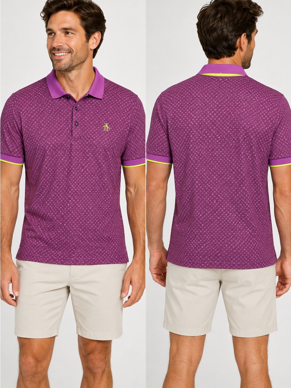 Original Penguin Men’s Purple Polo with Lime Trim, L